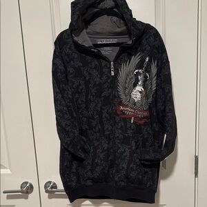 Vintage American Chopper Black and Gray Eagle Zip Up Hoodie